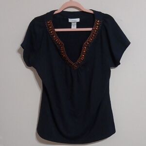 Orange Embellished Crystals Black Shirt 24"-26" Ptp